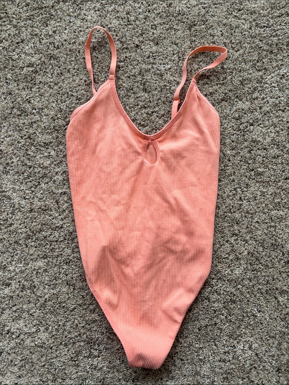 Colsie Ribbed Coral Pink V-Neck Bodysuit